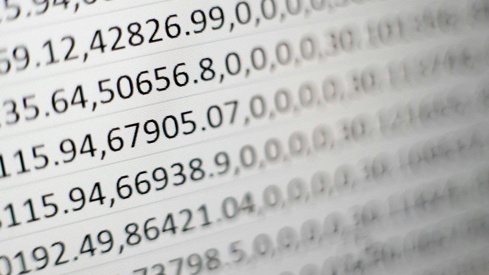 Close-up of numbers in a spreadsheet